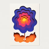 Floral artwork in pink orange yellow blue and purple, original created in layered paper by Owen Gildersleeve